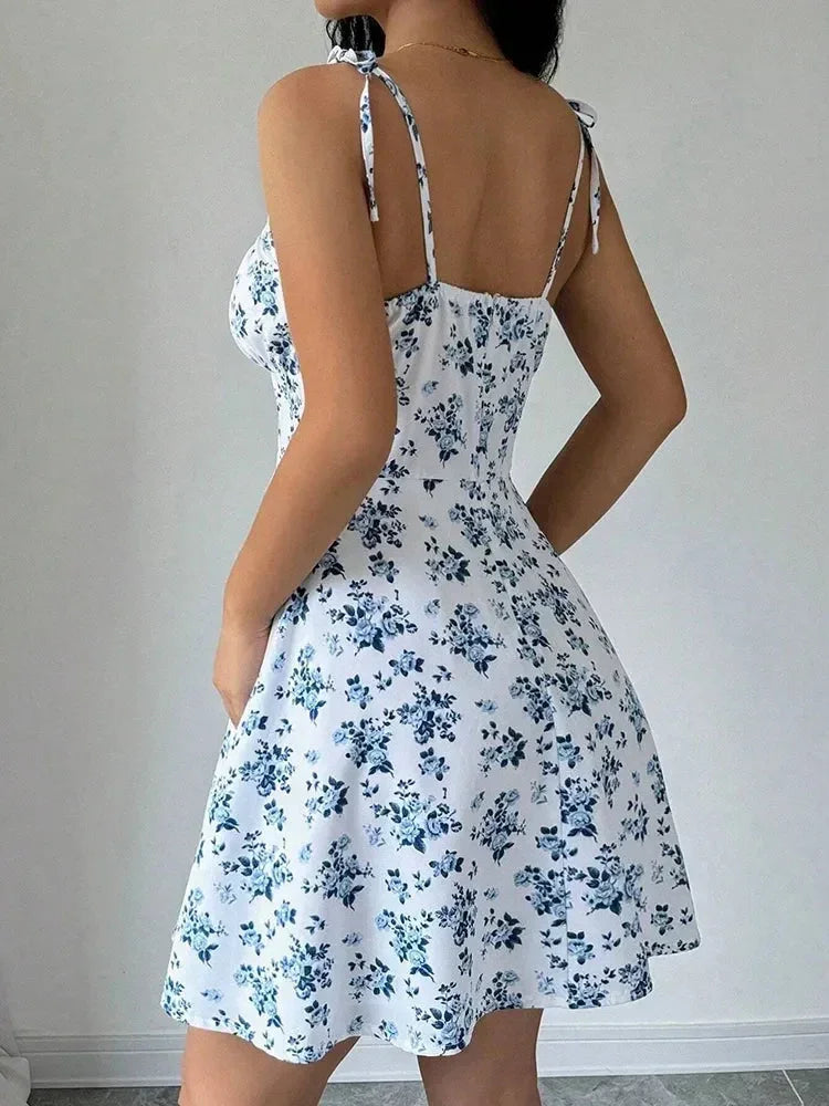 Robe Courte d'Été Fleurie à Bretelles Fines pour Femme,Robes Femme,Vêtements Femme,Robe Longue,Nouvelle Robe 2025
