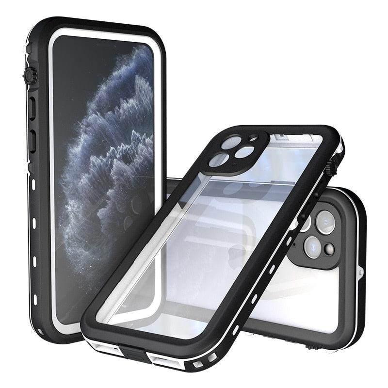 Coque étanche pour iPhone 14 13 12 11 Pro Max 14Plus 12Pro Coque durable étanche Sport 360 Protection iPhone12 Mini Coque étanche pour iPhone résistante aux chutes Arrière transparent
