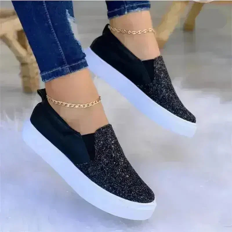 Mocassins à Paillettes Plats Femme Chaussures Loafers Noir/Or Rose/Noir/Or