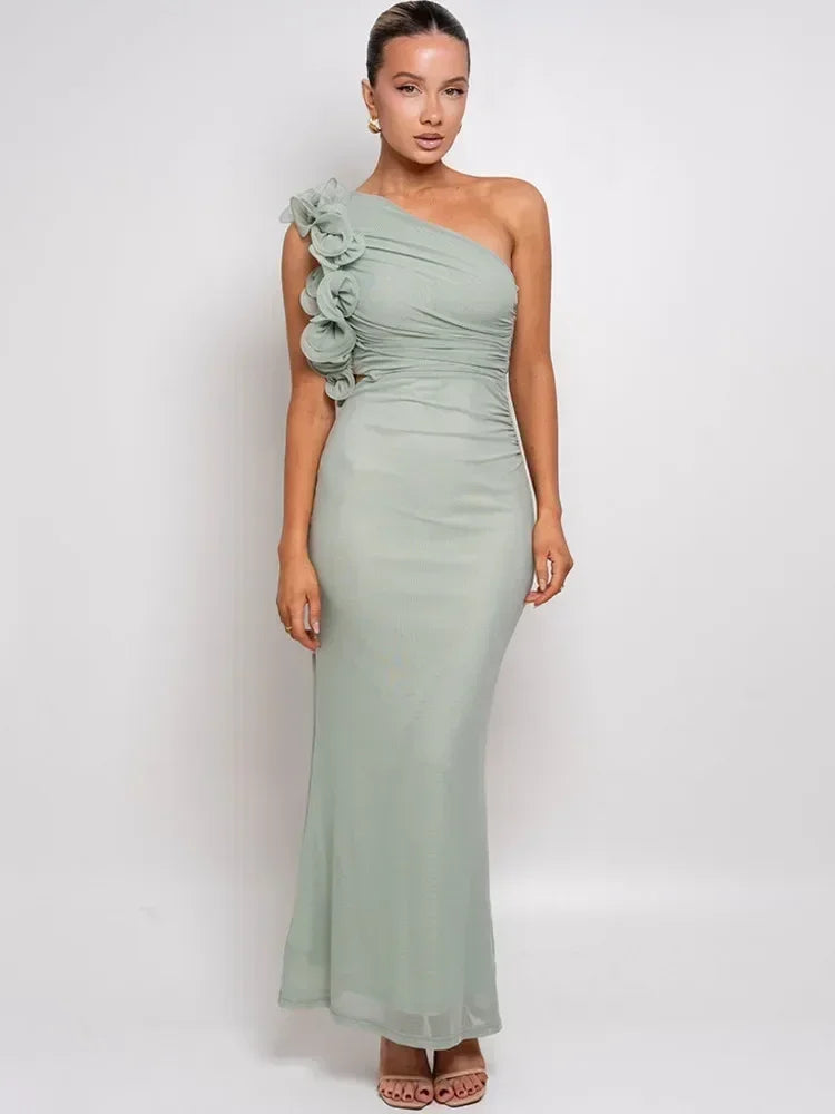 Robe Articat élégante sans manches à épaule asymétrique fleurie pour femme Printemps/Été 2025 Sexy en maille moulante Robe de soirée/cocktail