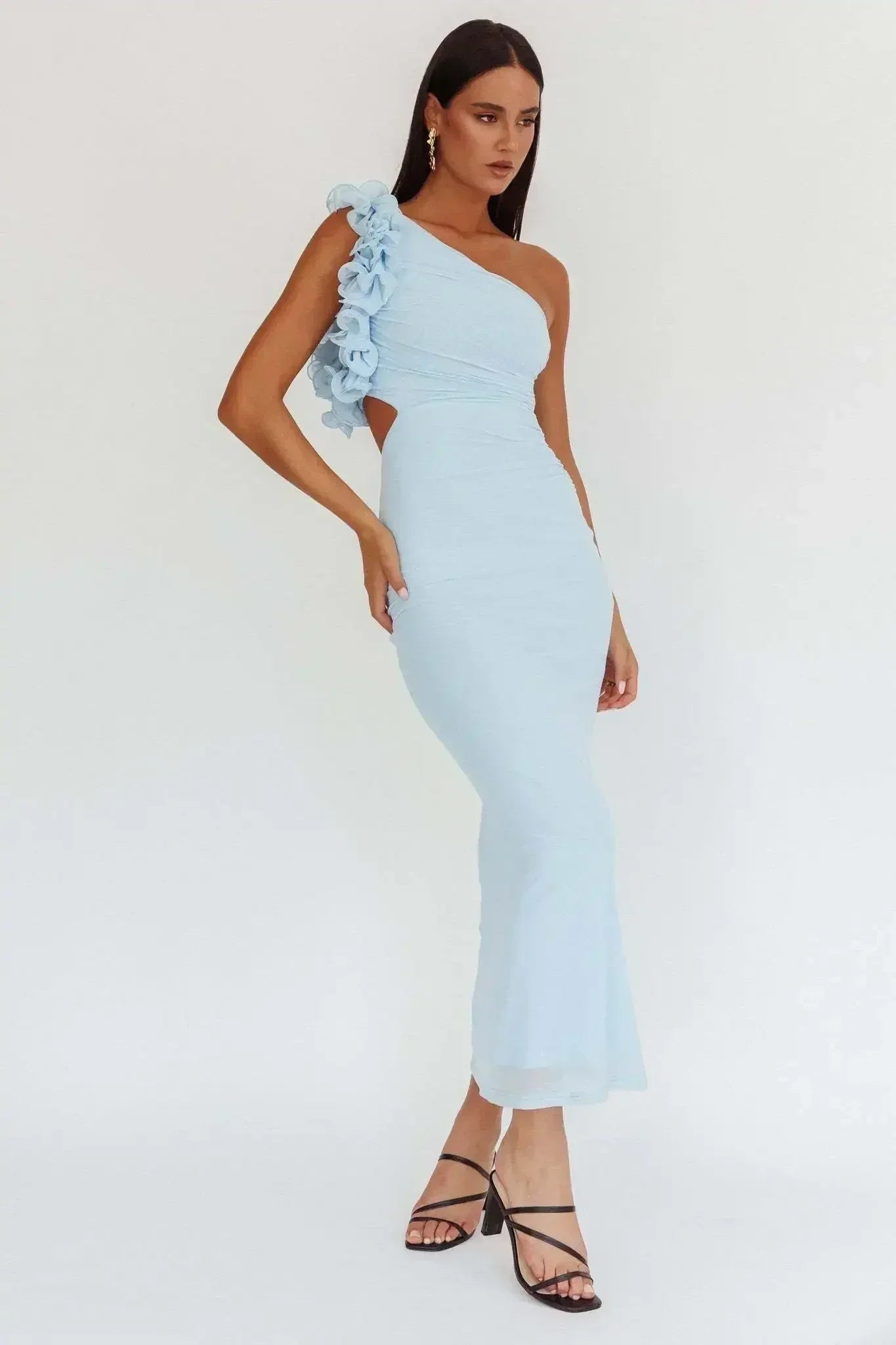 Articat Robe de soirée moulante asymétrique à fleurs pour femme, sexy, dos nu, coupe slim, printemps/été 2025