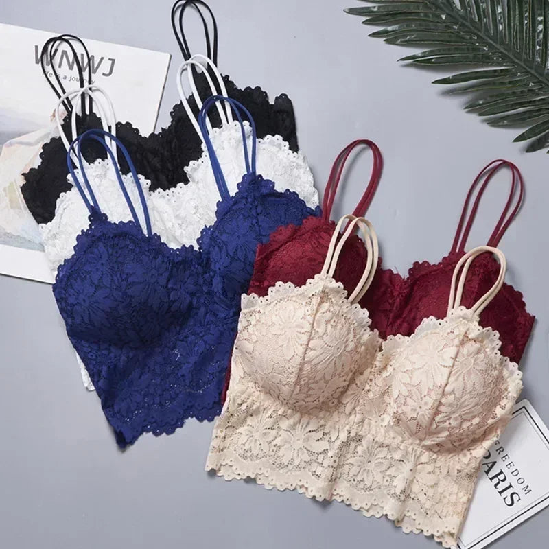 Soutien-gorge sans fil en dentelle à fleurs pour femme, push-up, bralette, lingerie sexy, bonnet complet, dos nu, débardeur, soutien-gorge doux, grande taille, sous-vêtement