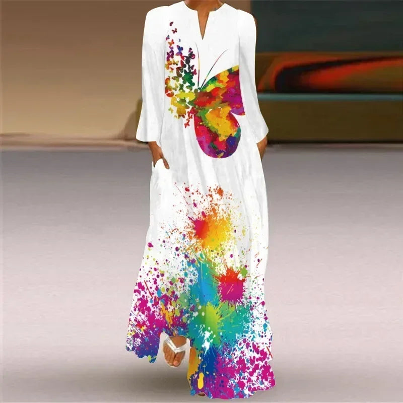 Robe longue maxi imprimée rétro mode Y2K à manches longues, ample, S-5XL