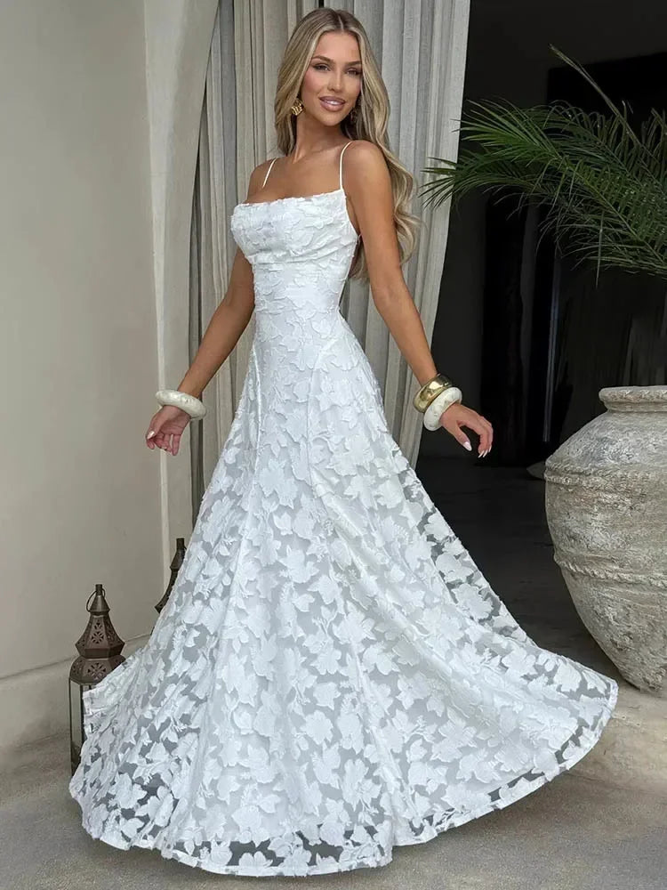 Mozision Robe longue sexy dos nu à fines bretelles pour femme, robe de soirée élégante épaules dénudées sans manches avec lacets pour club et soirée