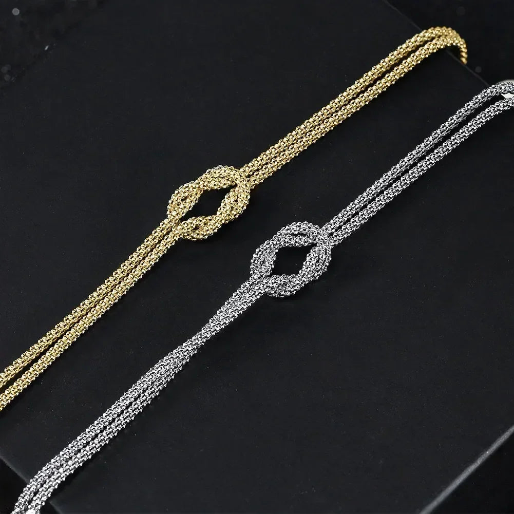 ORSA JEWELS Bracelet Double Couche Classique en Or 14K, Chaîne Épi de Maïs, Bijoux de Fête à la Mode en Argent Sterling 925 pour Femmes SB196