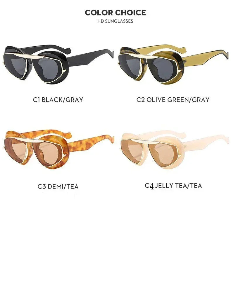 Nouvelles lunettes de soleil tendance Y2K à grande monture, verres œil de chat, style rétro, personnalité, anti-UV