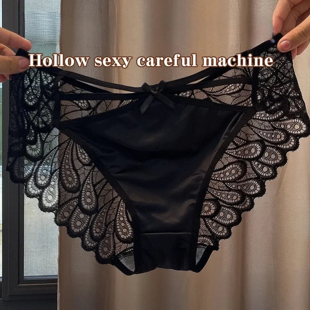 Short en soie grande taille pour femme, sexy, en dentelle évidée, respirant, culotte en satin