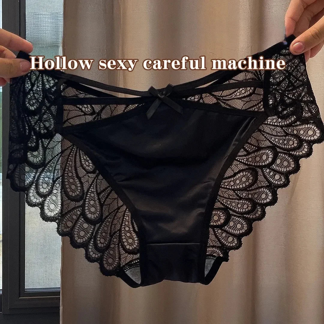 Short en soie grande taille pour femme, sexy, en dentelle évidée, respirant, culotte en satin