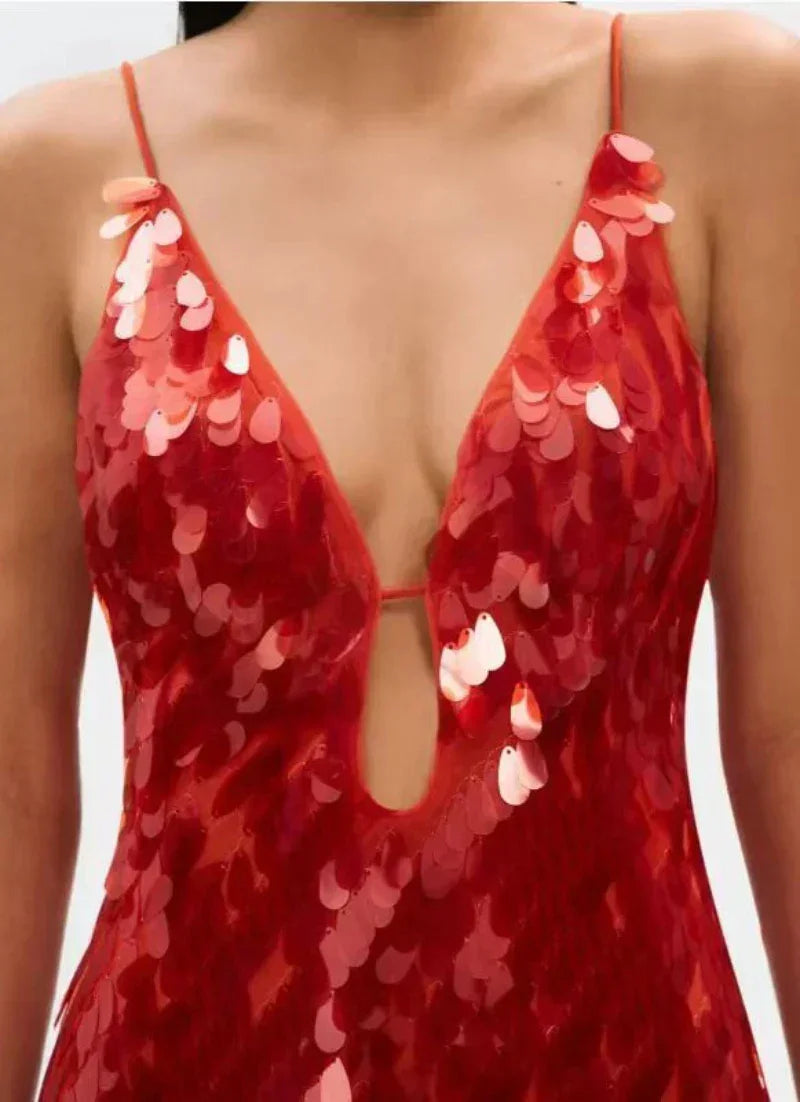 Robes longues Maxi élégantes à paillettes sans manches pour femmes, Robe longue de soirée unie à col en V profond et mode