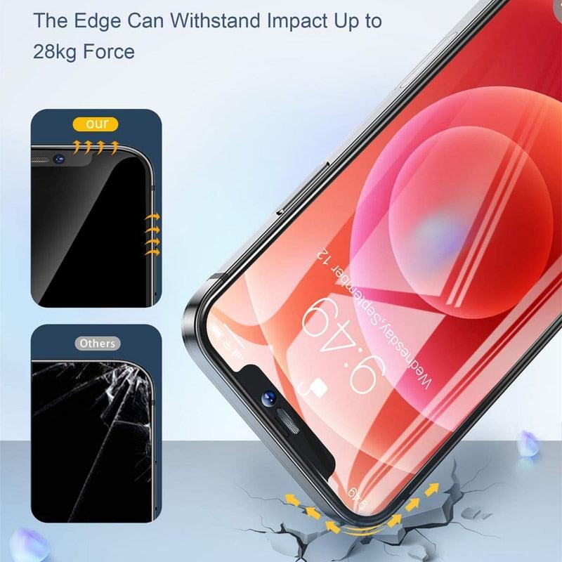 Lot de 2 verres trempés en alliage anti-poussière pour iPhone 14, 13, 12, 11 Pro, XS MAX, XR, protecteur d'écran pour iPhone 13 Mini, 14 Plus, verre de protection bord à bord, entièrement adhésif pour iPhone