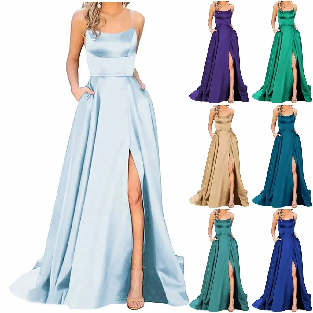 Robe de Demoiselle d'Honneur Bleu Marine pour Mariages Femme Invitée 2024 Sexy à Fines Bretelles Fendue Robes de Soirée Longues