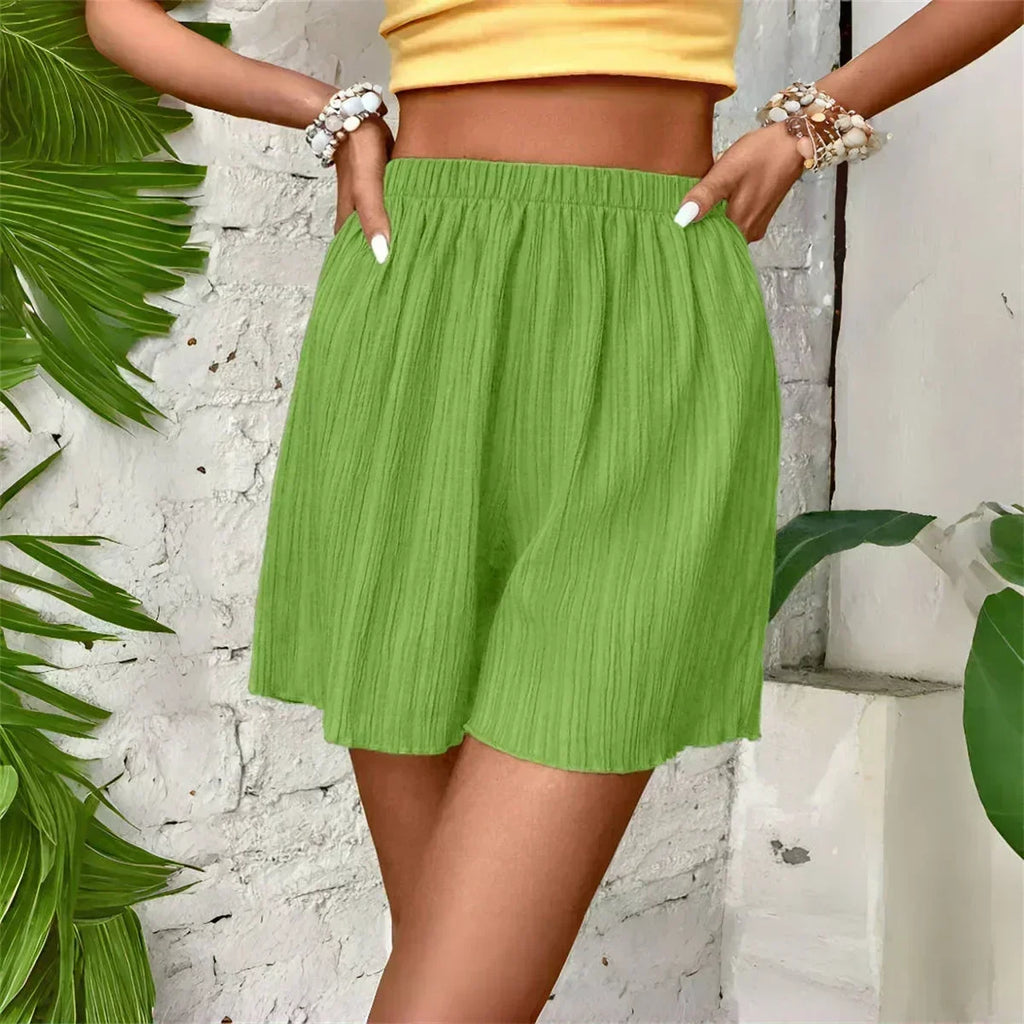 Shorts femme taille haute couleur unie 2025 Printemps Été Nouvelle Mode Pantalon Femme Tenue Décontractée Short Plage Vacances Vêtements Simples