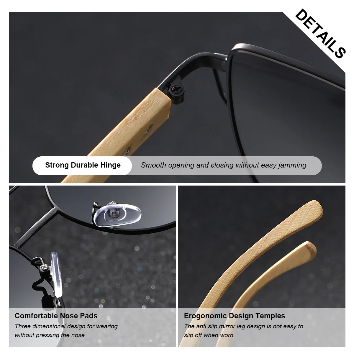 BARCUR Lunettes de soleil polarisées de luxe UV400 pour femme, œil de chat, branches en bambou, verres miroirs, présentées dans une boîte cadeau blanche pour l'été
