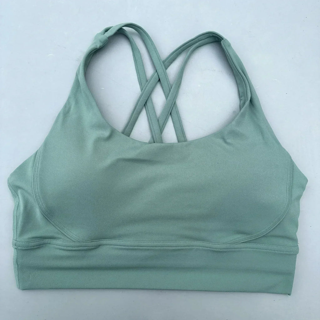 Soutien-gorge de sport uni pour femme, doux, haute résistance, haut moulant d'entraînement complet, gym, yoga, avec coussinets de poitrine