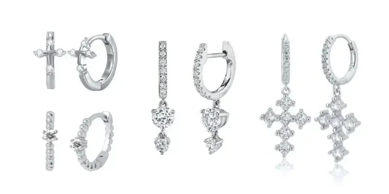 Boucles d'oreilles créoles tendance en argent sterling 925 avec aiguille d'oreille en cristal blanc de luxe pour femme, cadeau de bijoux de mariage