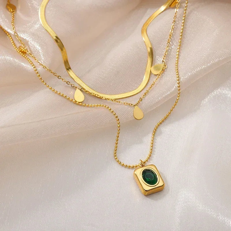 Collier multicouche cœur en acier inoxydable 316L pour femmes et filles, gothique, couleur or, chaîne de clavicule, pendentif ras du cou, cadeau d'anniversaire