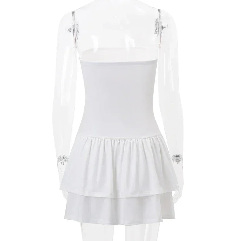 WhereMery Robe mini-robe coréenne sexy Y2K sans manches avec nœud en dentelle, décontractée, pour l'été, robe débardeur, pour discothèque, fête, soirée