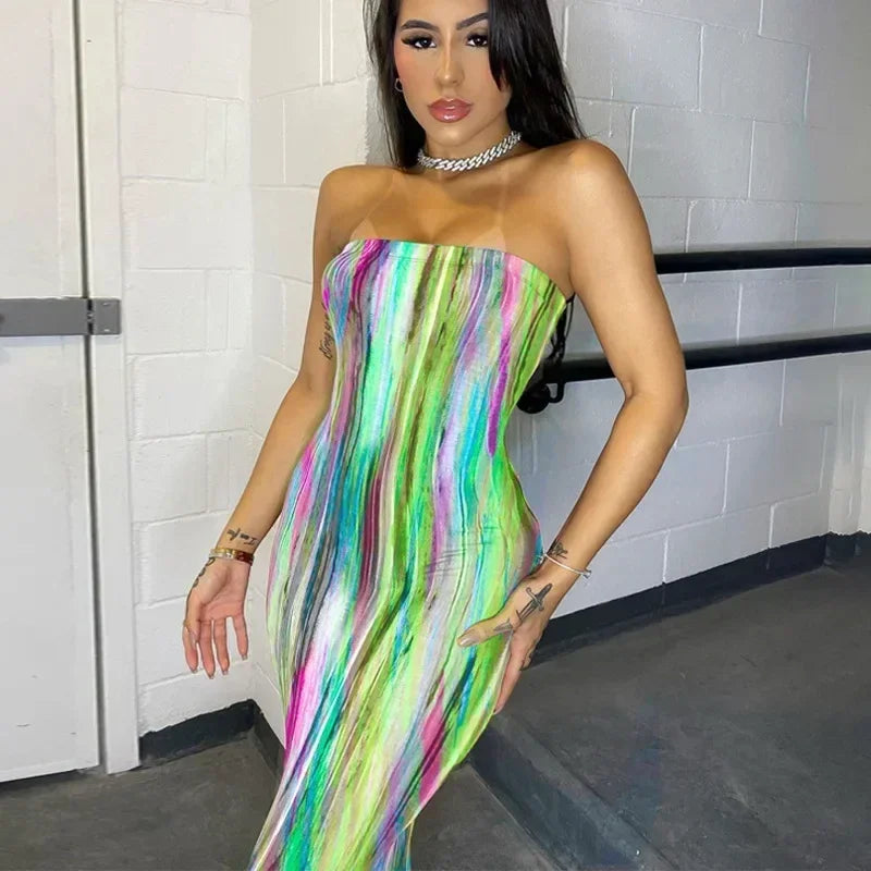 Robes de printemps et d'été pour femmes, imprimées, sans bretelles, bandage, moulantes, sexy, longue robe, nouvelle mode 2023, fête MsChuh