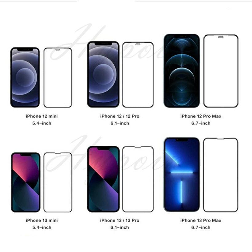 Verre de protection intégral 9D pour iPhone 12 X XS XR 6 6S 7 8 Plus Film trempé iPhone 14 11 13 Pro Max Protecteur d'écran en verre Protection incassable Installation facile Sans bulles Film protecteur transparent comme du cristal