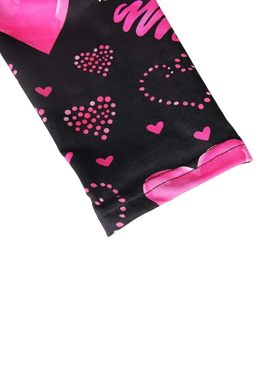 Combinaison moulante pour femme à manches longues, col en V, imprimé cœurs et lèvres, boutonnée, courte, vêtement de nuit d'intérieur pour la Saint-Valentin
