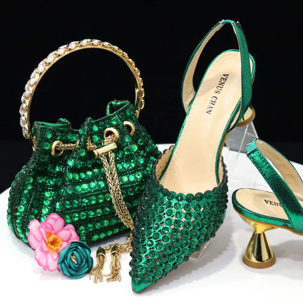 Nouvel ensemble chaussures et sac motif diamant