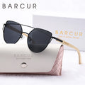 BARCUR Lunettes de soleil polarisées de luxe UV400 pour femme, œil de chat, branches en bambou, verres miroirs, présentées dans une boîte cadeau blanche pour l'été