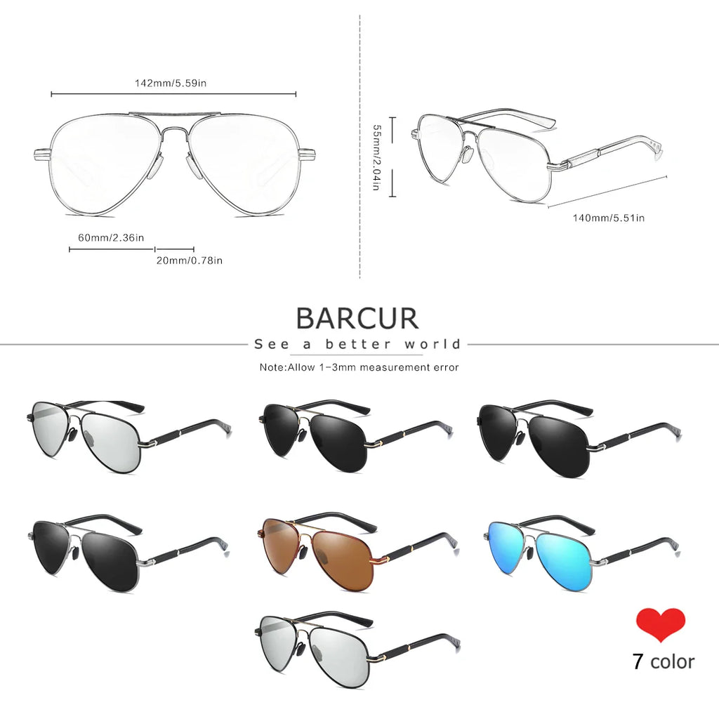 BARCUR Lunettes de soleil Rétro Chic Hommes Mode Surdimensionnées Style Aviateur avec Verres TAC Miroités Monture en Acier Inoxydable Durable pour la Randonnée les Sports de Plein Air et la Protection Solaire pour l'Été