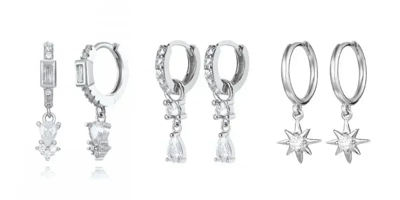 Boucles d'oreilles créoles tendance en argent sterling 925 avec aiguille d'oreille en cristal blanc de luxe pour femme, cadeau de bijoux de mariage