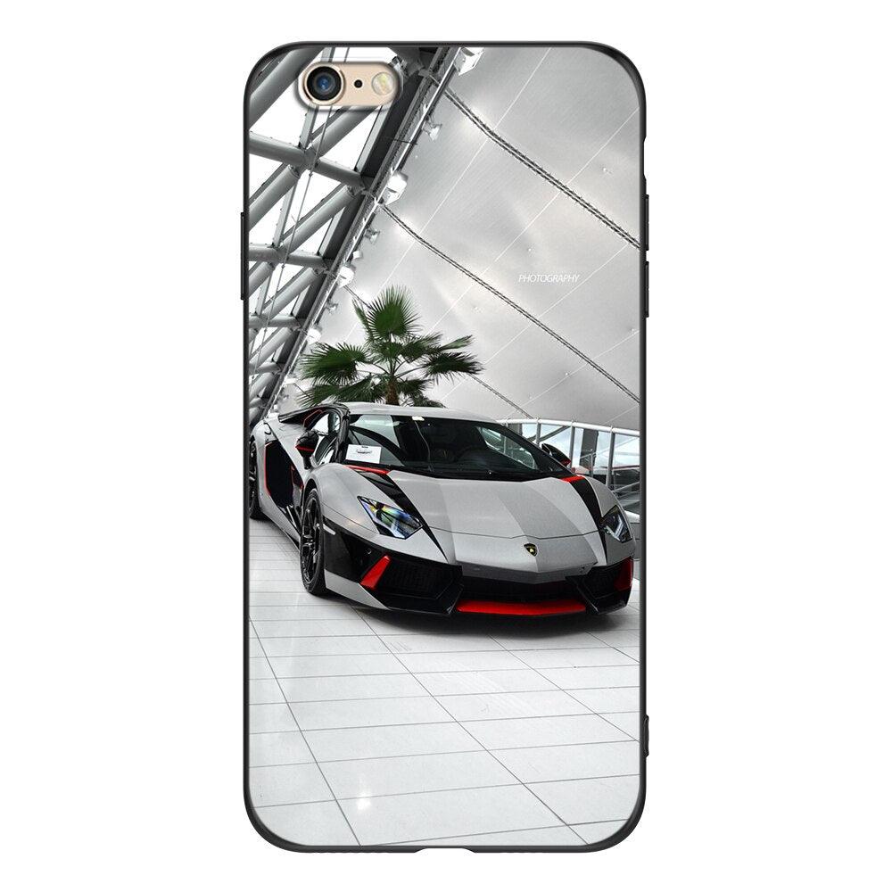 Jolie Coque Souple en Silicone Imprimé Voitures Étui de Téléphone pour iPhone 5s 5 S SE 2016 4.0" Housse de Téléphone pour iPhone 6s 6 S Plus Funda Pare-chocs Noir Étui Voiture de Course Sportive