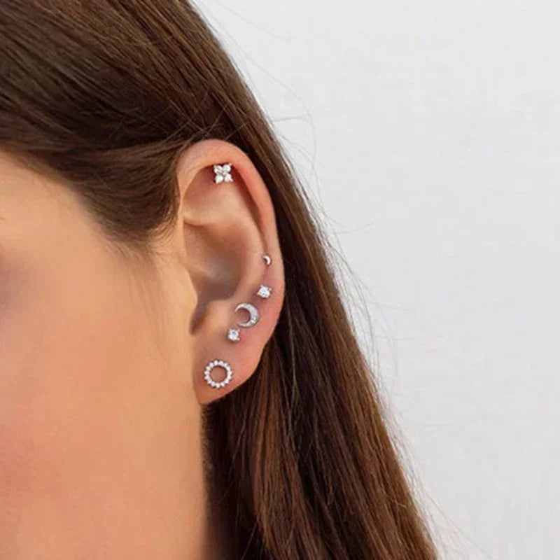 Boucles d'oreilles créoles tendance en argent sterling 925 avec aiguille d'oreille en cristal blanc de luxe pour femme, cadeau de bijoux de mariage