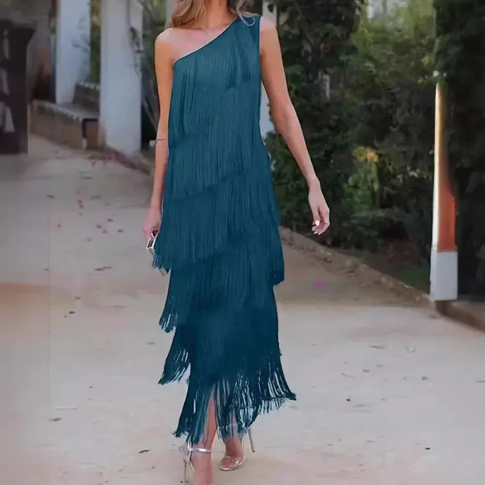 Robe asymétrique à franges, épaule dénudée, nouvelle collection Printemps-Été pour femme