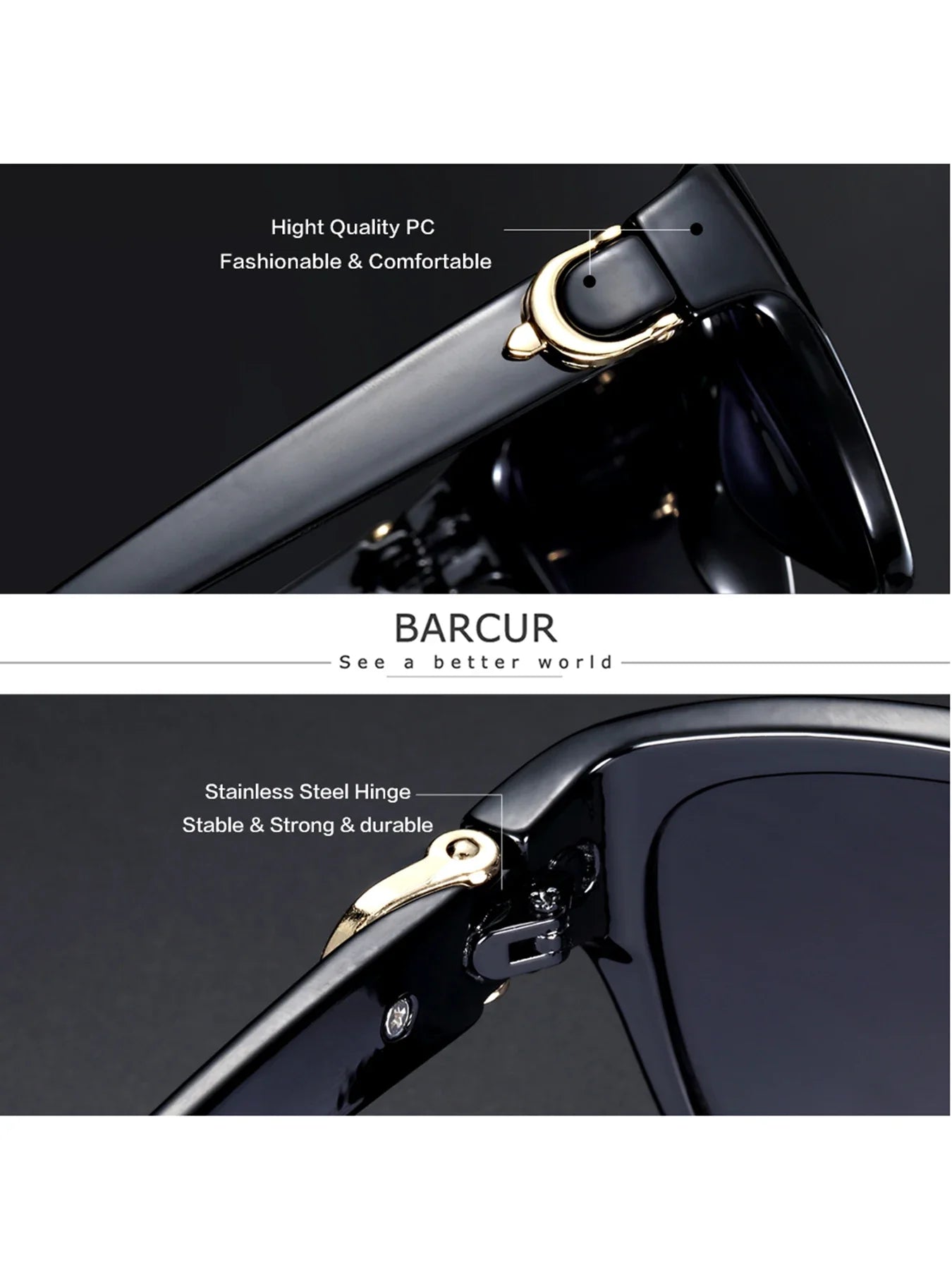 Lunettes de soleil polarisées pour hommes BARCUR – Lentille TAC elliptique dégradée avec protection UV400 – Monture légère en acier inoxydable, élégantes pour l'été, pour les voyages, la conduite et les occasions de cadeaux en extérieur