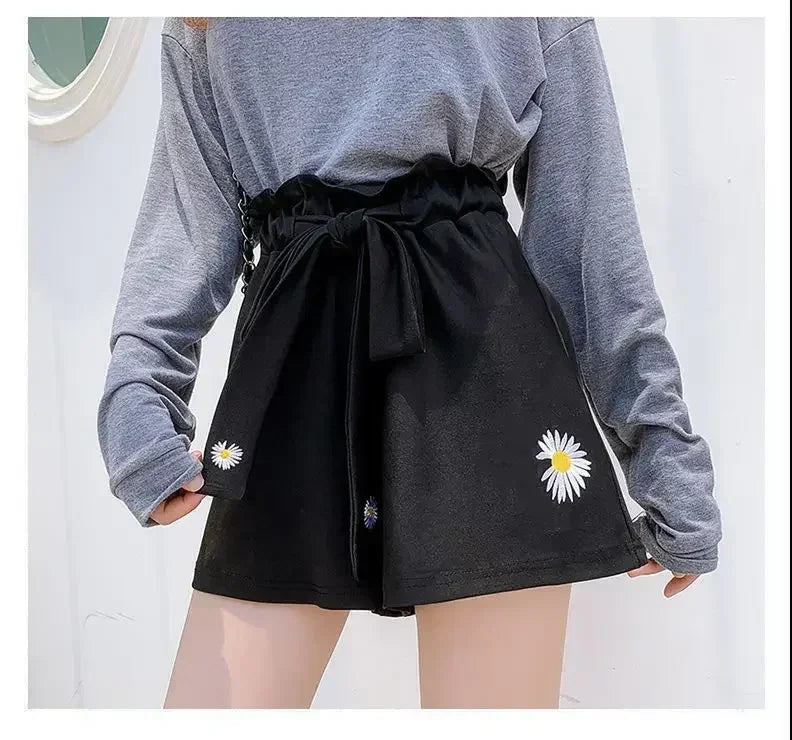 Short décontracté ample à taille haute pour femme, en tissu léger et noir, idéal pour l'été