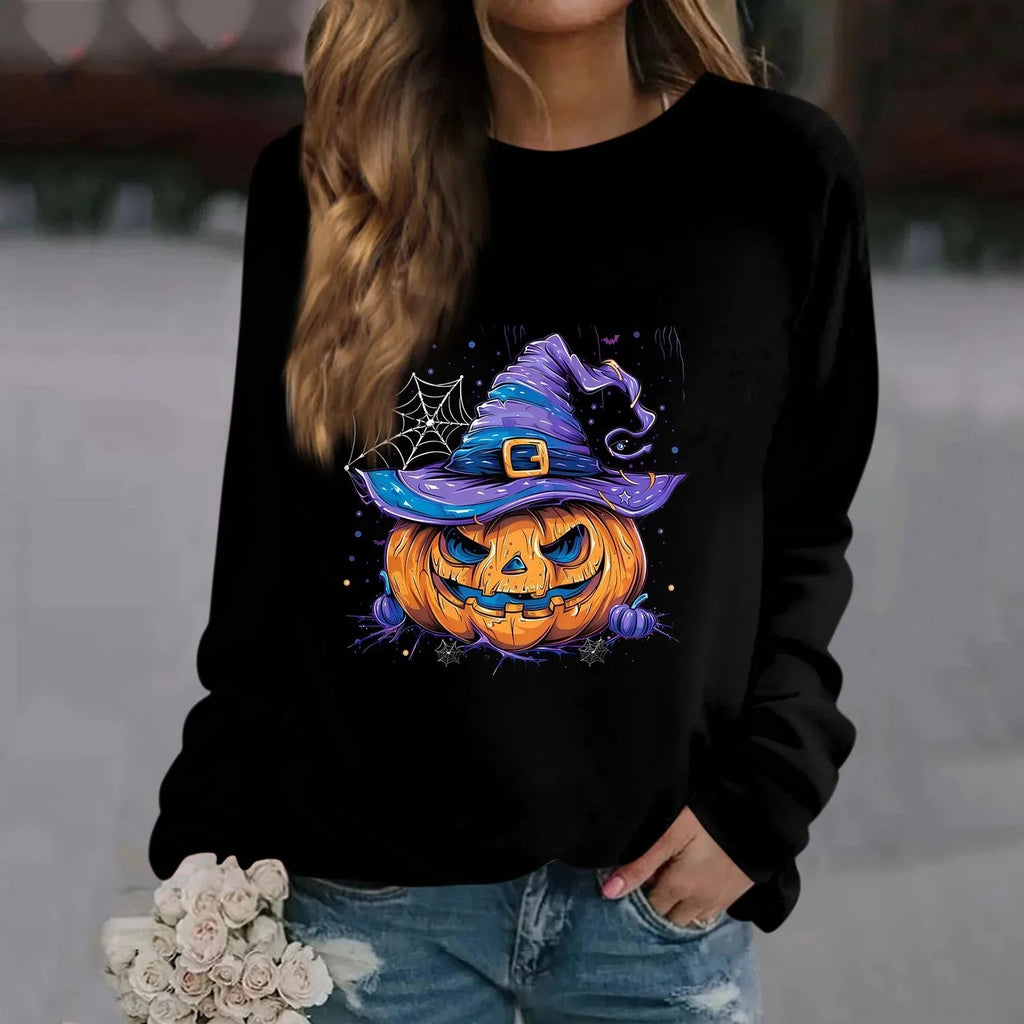 🎃 T-shirt à manches longues imprimé citrouille vintage – T-shirt graphique Halloween Harajuku