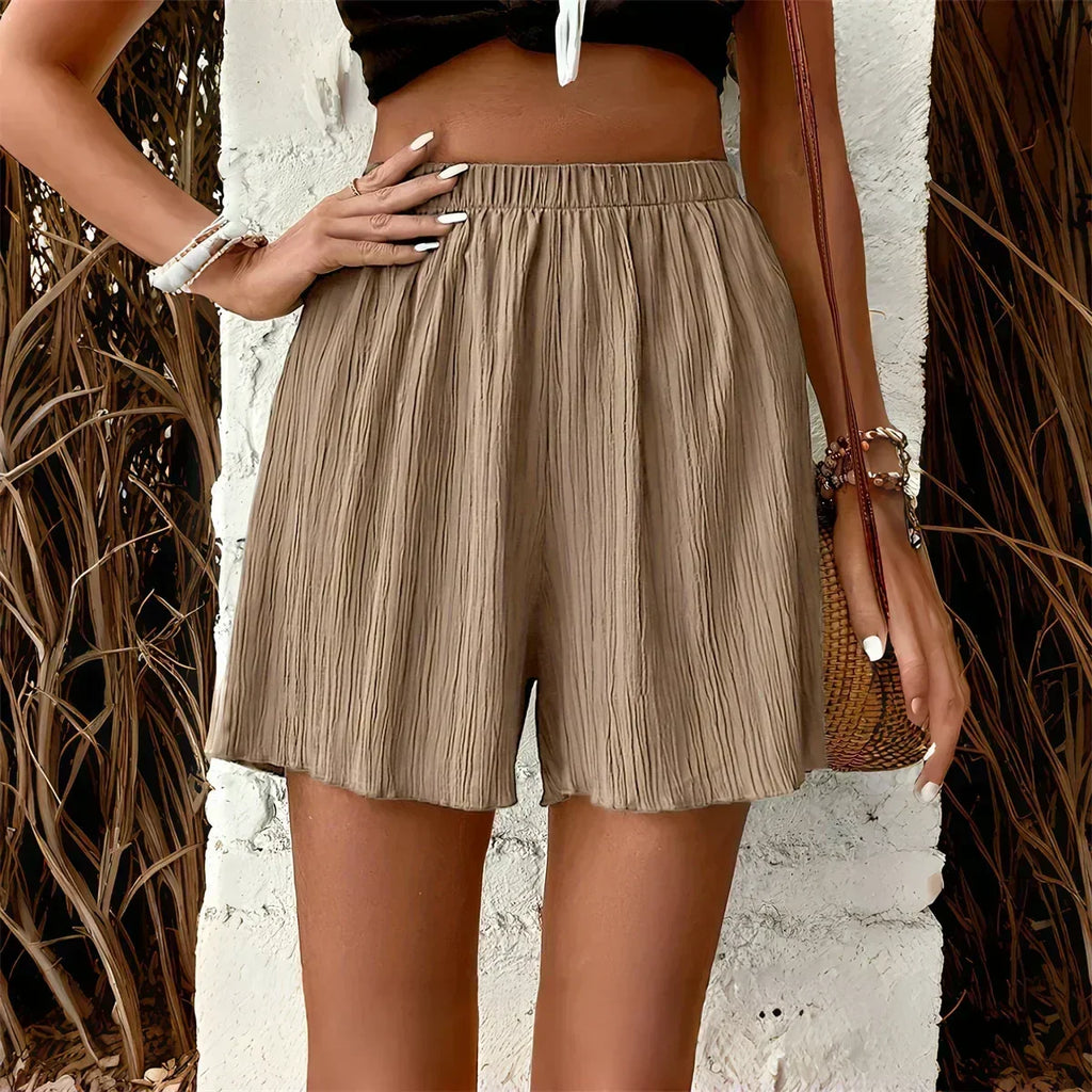 Shorts femme taille haute couleur unie 2025 Printemps Été Nouvelle Mode Pantalon Femme Tenue Décontractée Short Plage Vacances Vêtements Simples