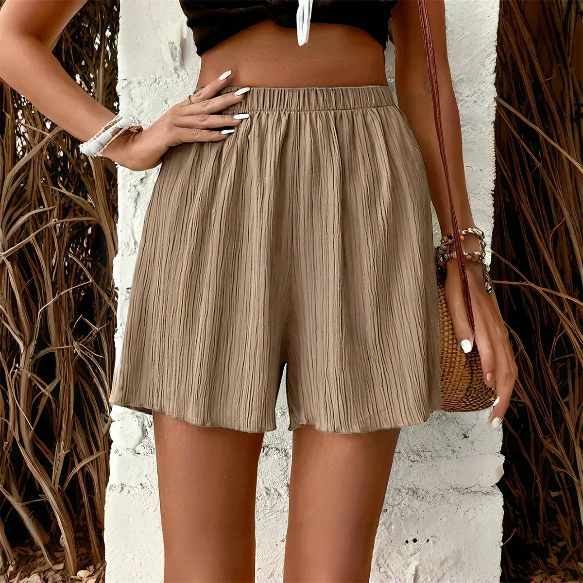 Shorts femme taille haute couleur unie 2025 Printemps Été Nouvelle Mode Pantalon Femme Tenue Décontractée Short Plage Vacances Vêtements Simples