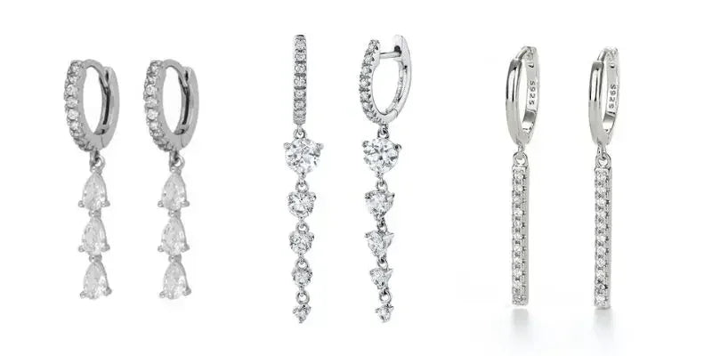 Boucles d'oreilles créoles tendance en argent sterling 925 avec aiguille d'oreille en cristal blanc de luxe pour femme, cadeau de bijoux de mariage