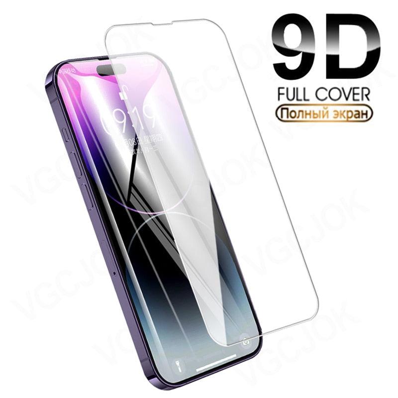 Verre Trempé 9D Pleine Couverture Pour iPhone 14 Plus 13 12 11 Pro Max mini Protecteur d'écran iPhone X XR XS Max Film de Protection 9H Film de Verre Trempé Compatible Coque Pour iPhone