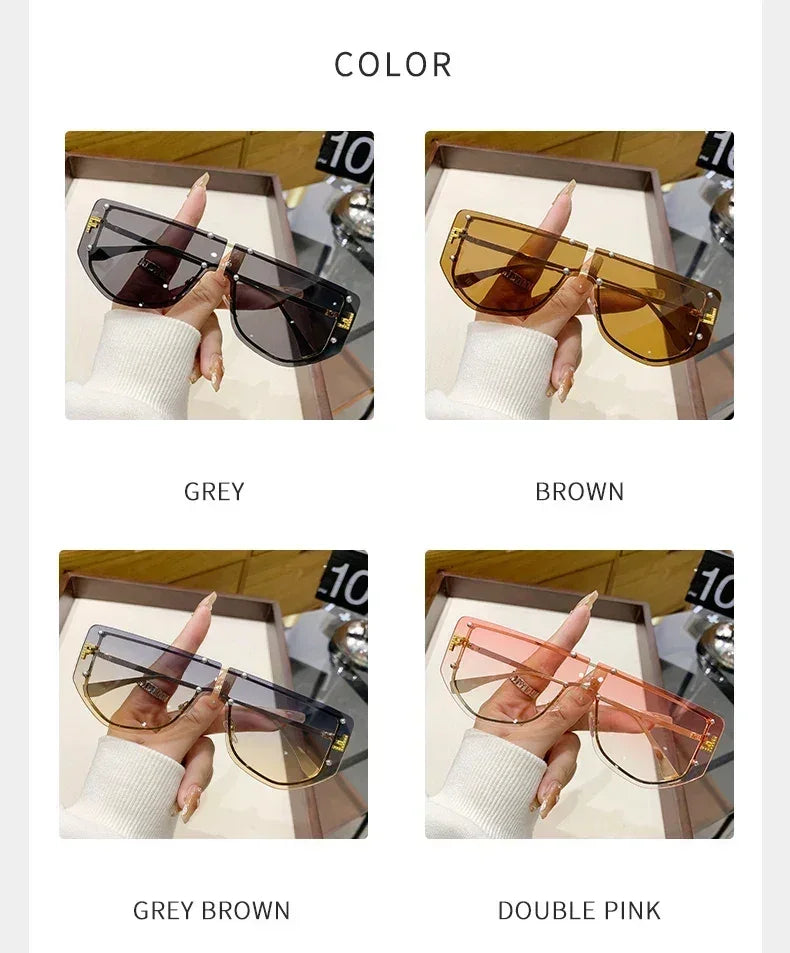 Lunettes de soleil à monture intégrée Lunettes de soleil sans monture haut de gamme Nouvelles lunettes de soleil en métal polygonal à la mode 90288
