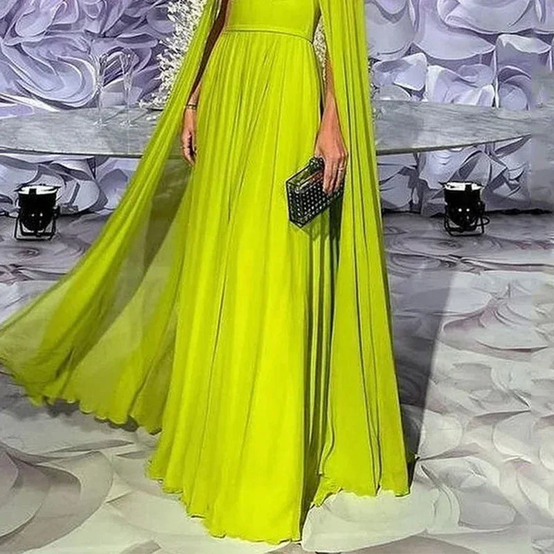 Wefads Robe longue maxi Femme Élégante Mode Unie Cape Manches longues Col carré Taille cintrée Dos nu Robe de soirée Streetwear