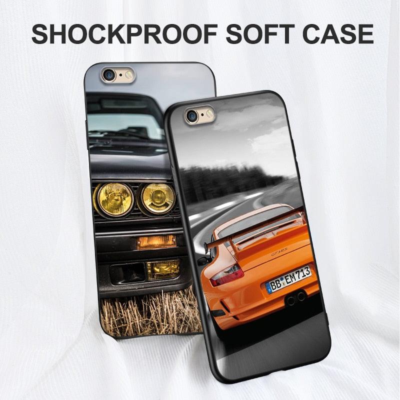 Jolie Coque Souple en Silicone Imprimé Voitures Étui de Téléphone pour iPhone 5s 5 S SE 2016 4.0" Housse de Téléphone pour iPhone 6s 6 S Plus Funda Pare-chocs Noir Étui Voiture de Course Sportive