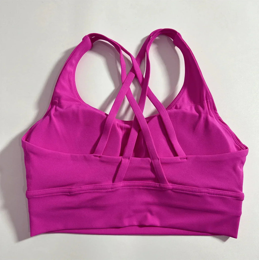 Soutien-gorge de sport uni pour femme, doux, haute résistance, haut moulant d'entraînement complet, gym, yoga, avec coussinets de poitrine