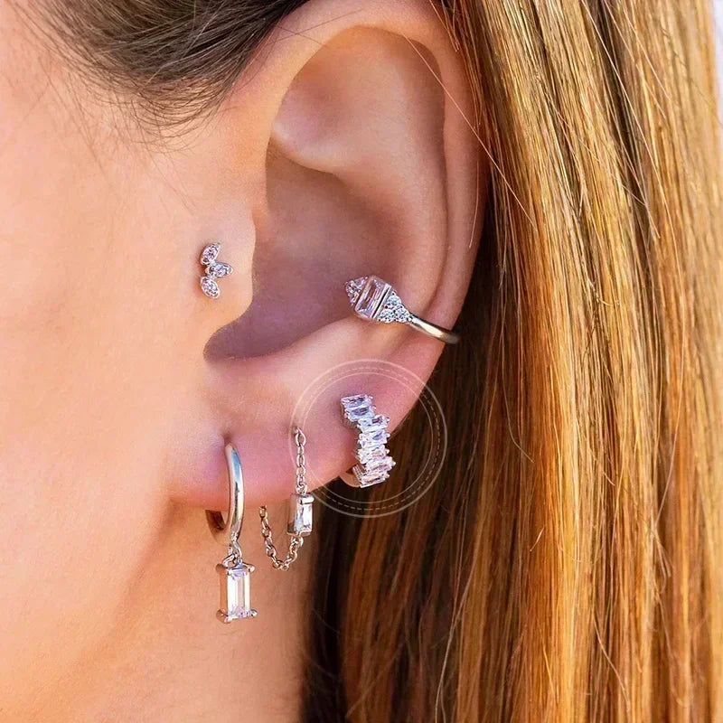 Boucles d'oreilles créoles tendance en argent sterling 925 avec aiguille d'oreille en cristal blanc de luxe pour femme, cadeau de bijoux de mariage