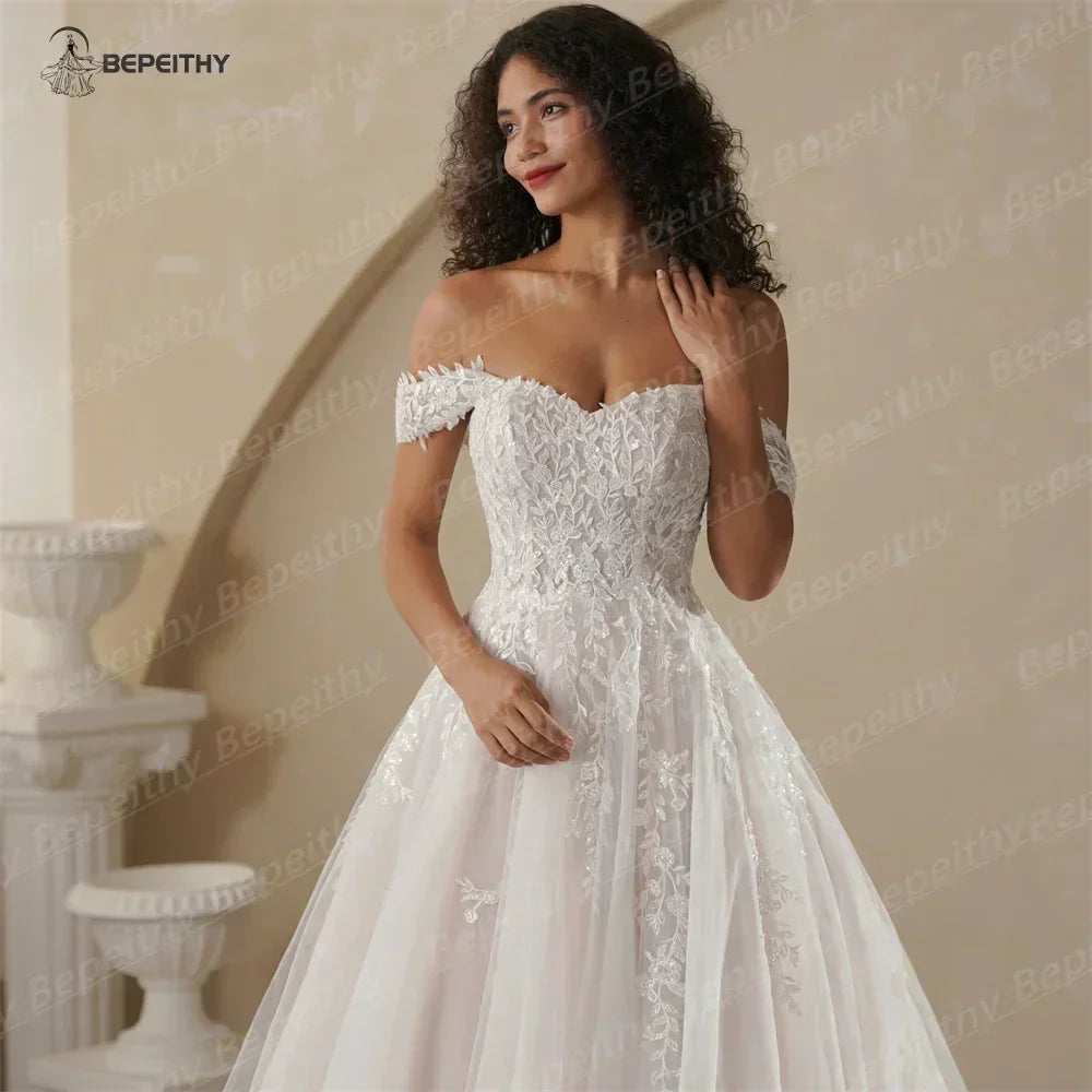 Robe de mariée bohème couleur champagne | Robe de mariée trapèze sur mesure -femstylo
