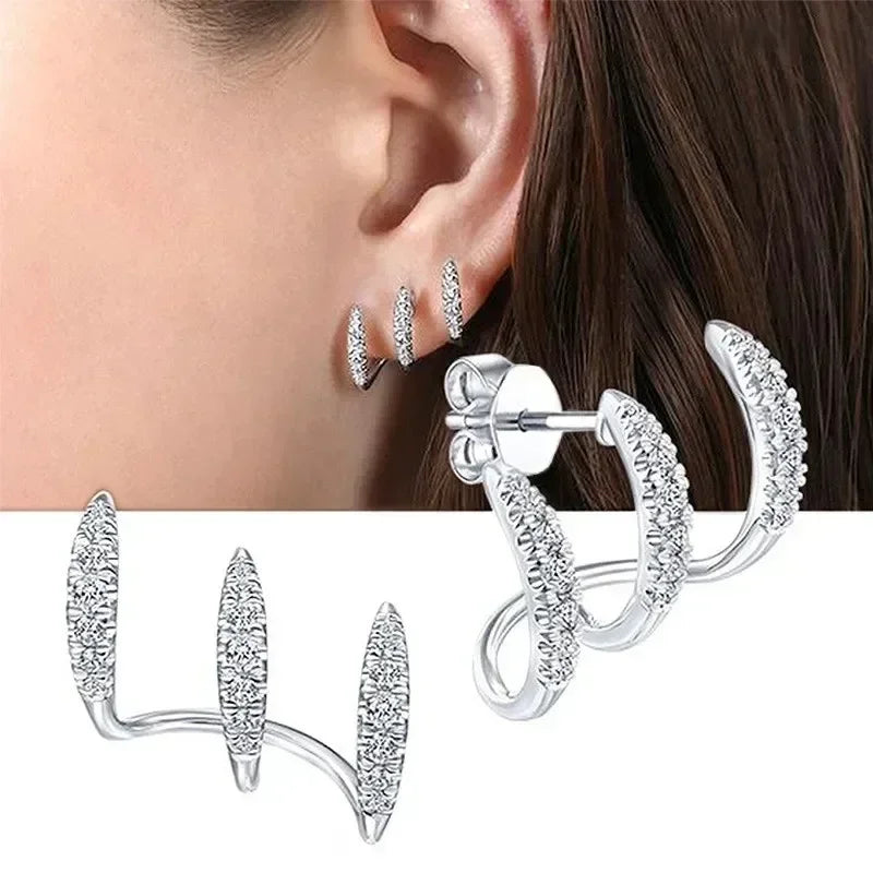 Boucles d'oreilles clous en argent sterling 925 avec cristaux, boucles d'oreilles dorées, pierre AAA, design moderne, accessoires de mode, bijoux femme 2025
