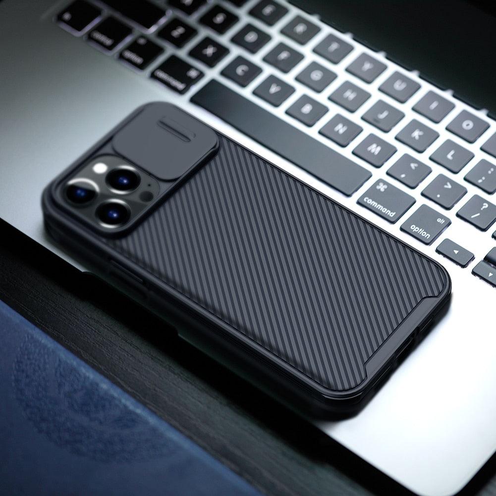 Coque de protection d'appareil photo unique pour iPhone 14 Pro Max / pour iPhone 13 Pro avec couvercle coulissant de protection d'appareil photo Coque rigide 12 mini Coque de protection mince et antichoc avec couvercle coulissant d'appareil photo