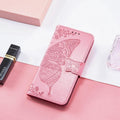 Étui Portefeuille de Luxe Rose Papillon Fleur pour iPhone 14 Pro Max 13 12 Classique Simple Cuir avec Porte-Cartes Béquille Dragonne Rabat pour iPhone