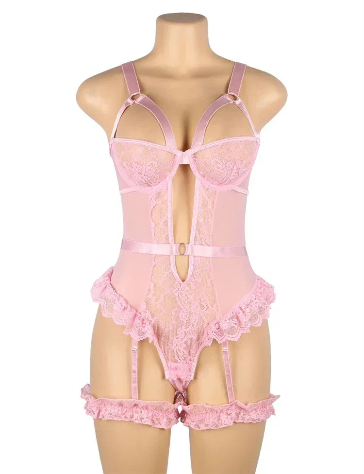 Comeondear Jarretelles Femme Teddy Justaucorps Sexy Grande Taille Barboteuses Lingerie Soutien-gorge à armatures Porte-jarretelles en dentelle Bodys Combinaison Slim Pyjama