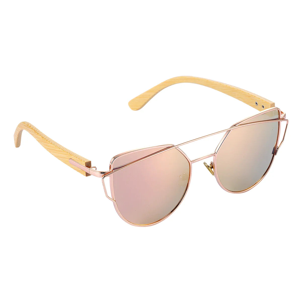 BARCUR Lunettes de soleil polarisées de luxe UV400 pour femme, œil de chat, branches en bambou, verres miroirs, présentées dans une boîte cadeau blanche pour l'été