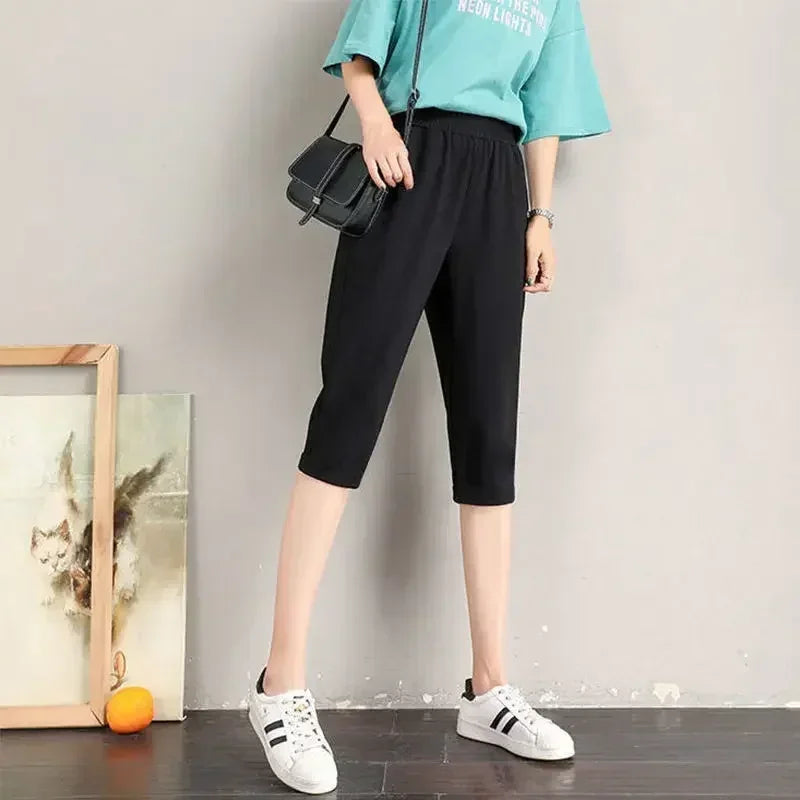 Short décontracté ample à taille haute pour femme, en tissu léger et noir, idéal pour l'été